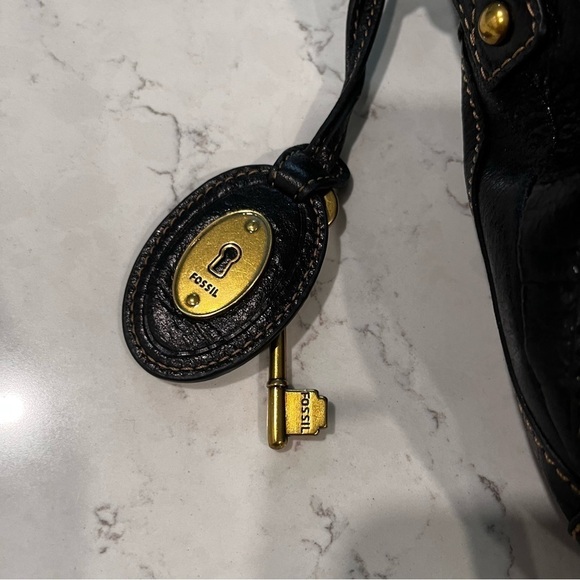 FOSSIL Y2K Genuine Leather Black Metallic Shoulder Bag - Picture 3 of 15